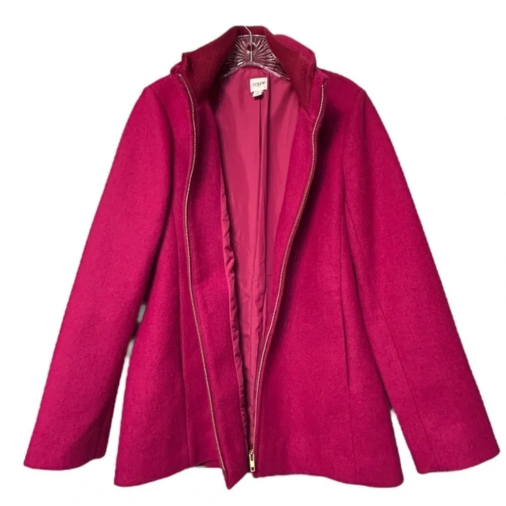 NWOT J. Crew wool blend pea coat in neon plum